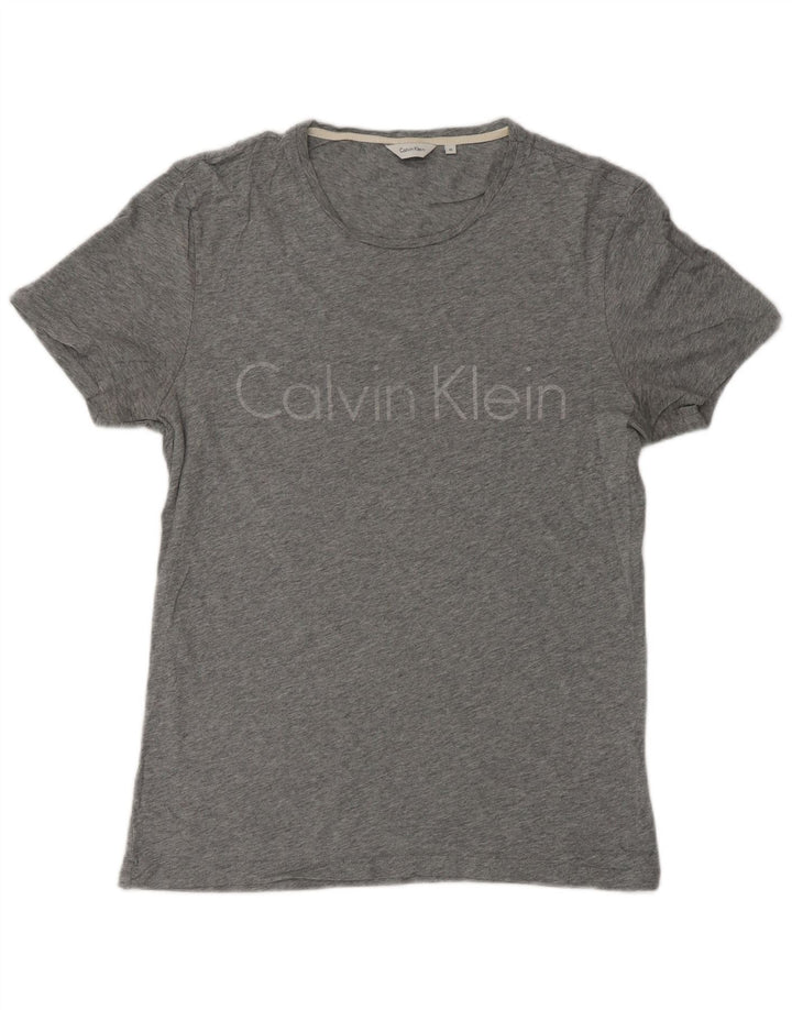 CALVIN KLEIN Mens Graphic T-Shirt Top Medium Grey Flecked Cotton
