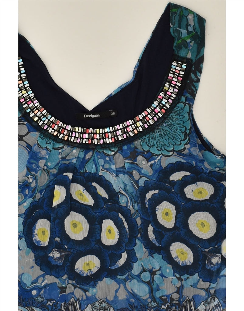 DESIGUAL Womens Sleeveless Blouse Top EU 38 Medium Blue Floral | Vintage Desigual | Thrift | Second-Hand Desigual | Used Clothing | Messina Hembry 