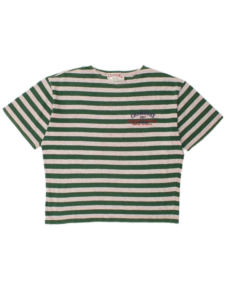 CHAMBERS Mens Graphic T-Shirt Top Medium Green Striped Cotton