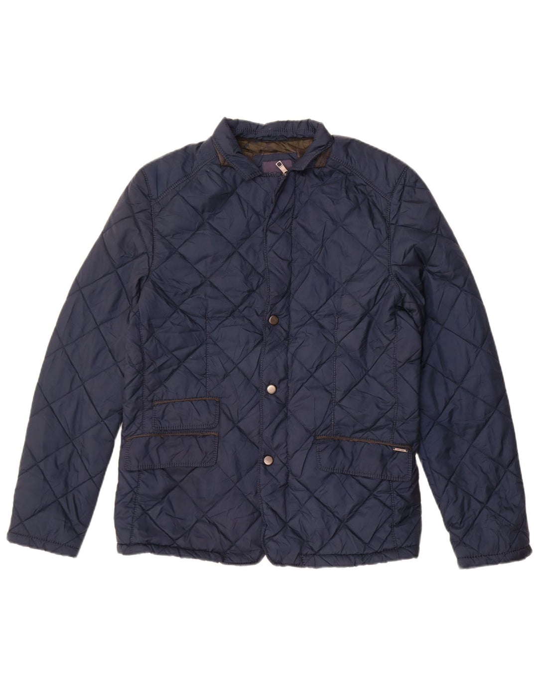 Zara Mens Quilted Jacket UK 38 Medium Navy Blue Polyester