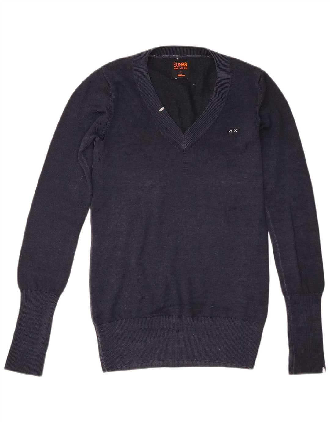 Sun68 Womens V-Neck Jumper Sweater UK 16 Large Navy Blue Wool