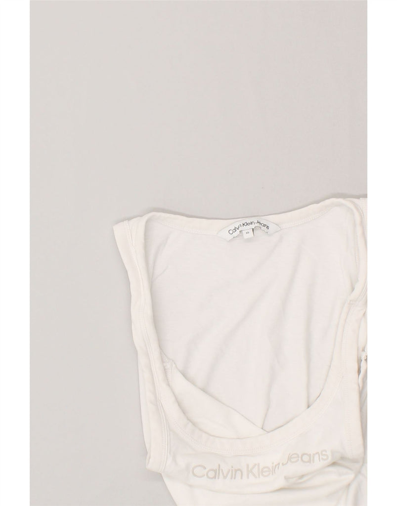 CALVIN KLEIN Womens Graphic Vest Top UK 4 XS White Cotton | Vintage Calvin Klein | Thrift | Second-Hand Calvin Klein | Used Clothing | Messina Hembry 