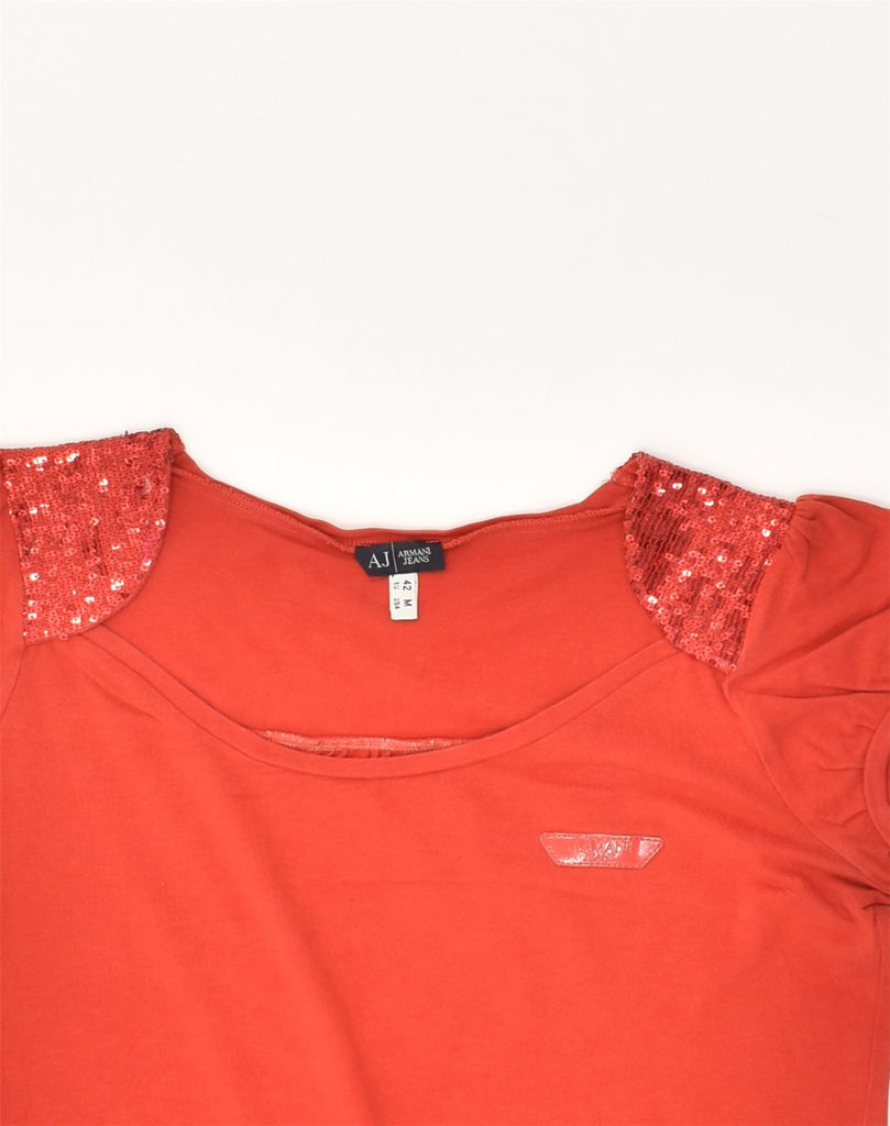 ARMANI Womens Short Sleeve Blouse Top IT 42 Medium Red Cotton | Vintage Armani | Thrift | Second-Hand Armani | Used Clothing | Messina Hembry 