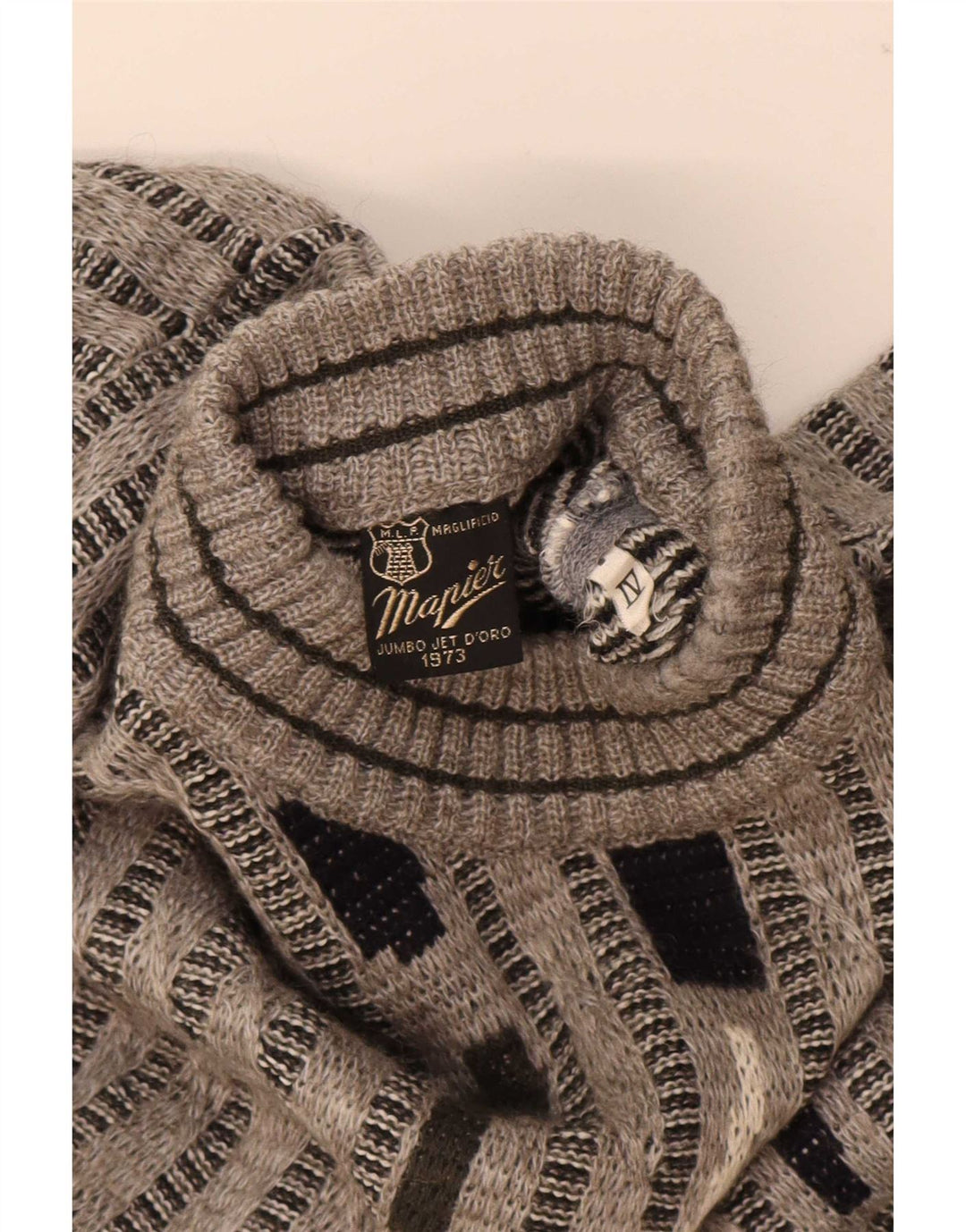 Mapier Mens Turtle Neck Jumper Sweater Medium Grey Striped Wool
