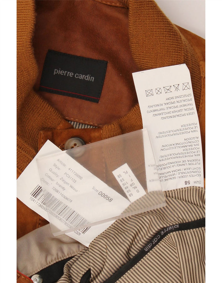 Pierre Cardin Mens Suede Bomber Jacket UK 48 4XL Brown Leather
