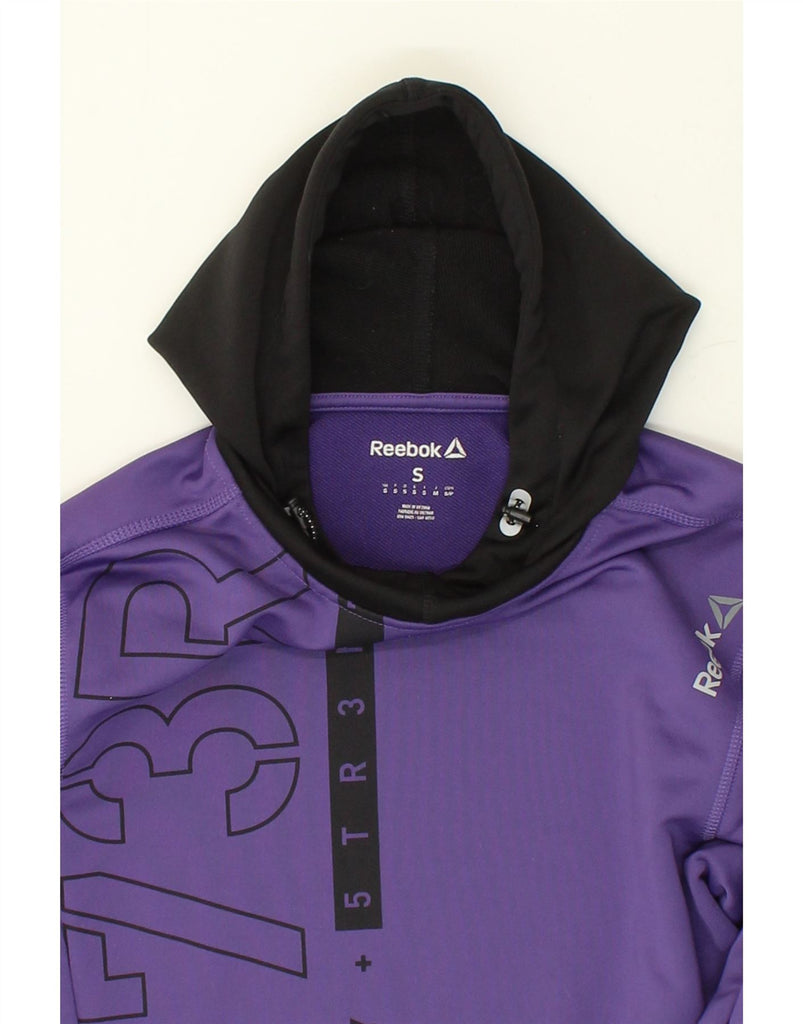 REEBOK Mens Graphic Hoodie Jumper Small Purple Colourblock Polyester | Vintage Reebok | Thrift | Second-Hand Reebok | Used Clothing | Messina Hembry 