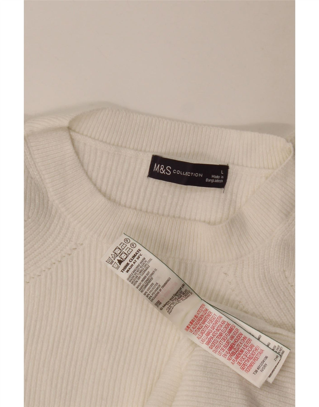 Marks & Spencer Womens Crew Neck Jumper Sweater UK 16 Large White Viscose