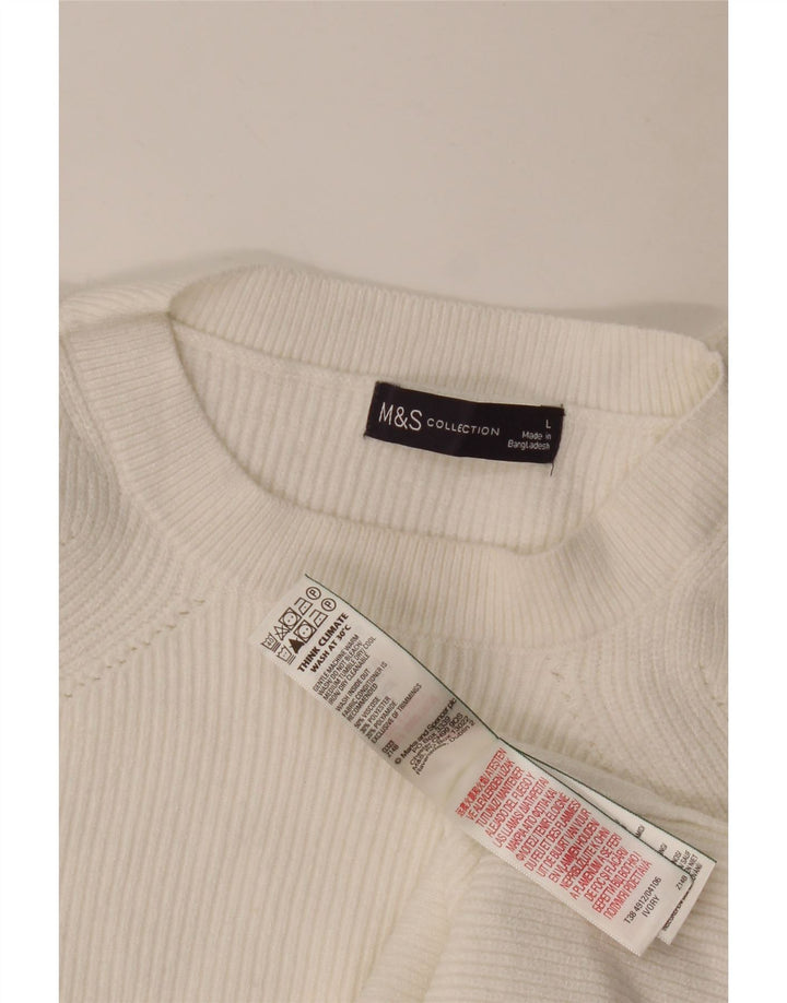 Marks & Spencer Womens Crew Neck Jumper Sweater UK 16 Large White Viscose