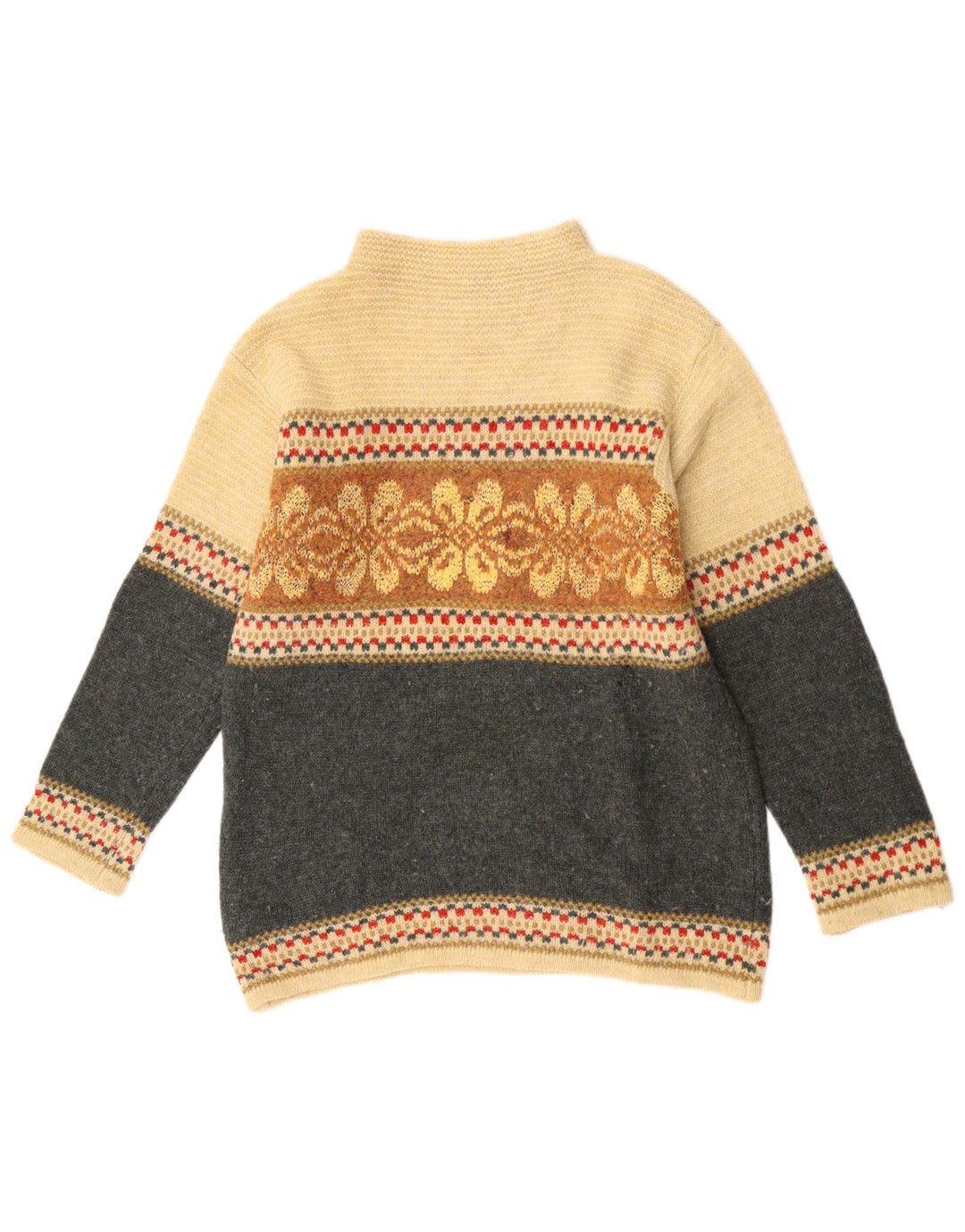 Benetton Womens Turtle Neck Jumper Sweater UK 16 Large Grey Colourblock