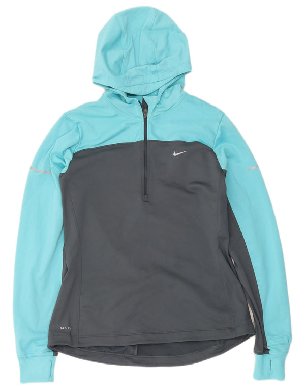 Nike Womens Dri Fit Hooded Pullover Tracksuit Top UK 16 Large Blue