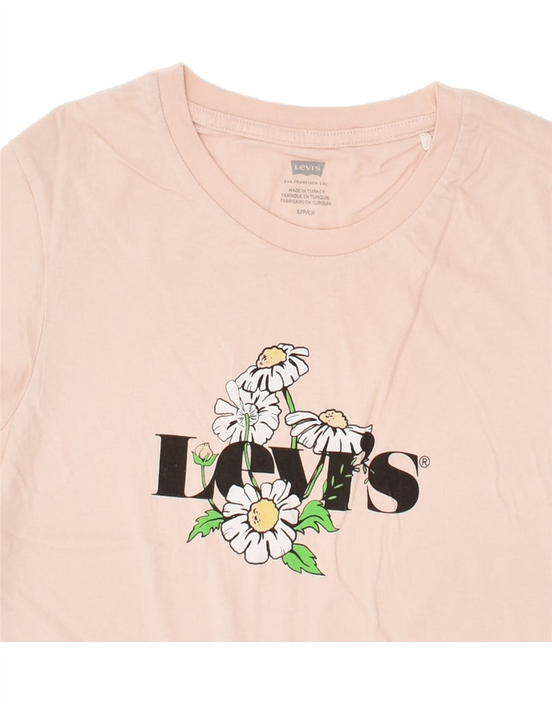 LEVI'S Womens Graphic T-Shirt Top UK 10 Small Pink Floral Cotton | Vintage Levi's | Thrift | Second-Hand Levi's | Used Clothing | Messina Hembry 