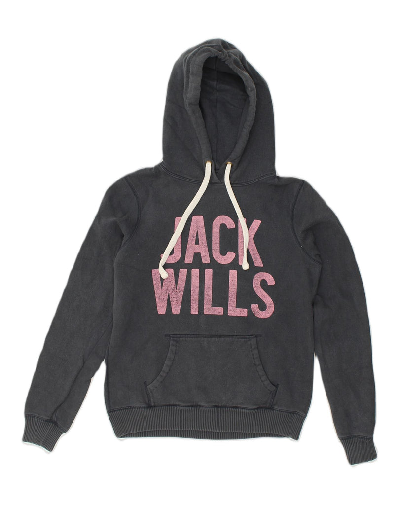 JACK WILLS Womens Graphic Hoodie Jumper UK 12 Medium  Navy Blue Cotton | Vintage Jack Wills | Thrift | Second-Hand Jack Wills | Used Clothing | Messina Hembry 