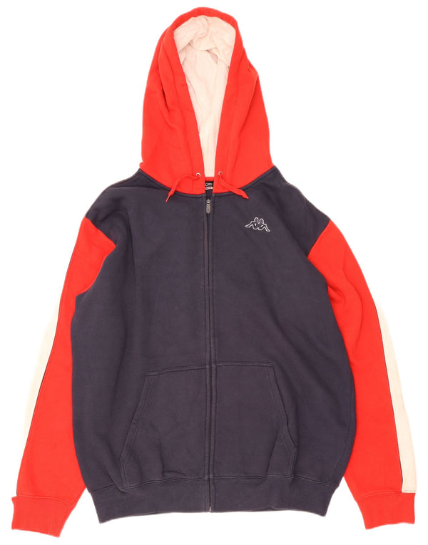 Kappa Mens Zip Hoodie Sweater 3XL Navy Blue Colourblock Cotton