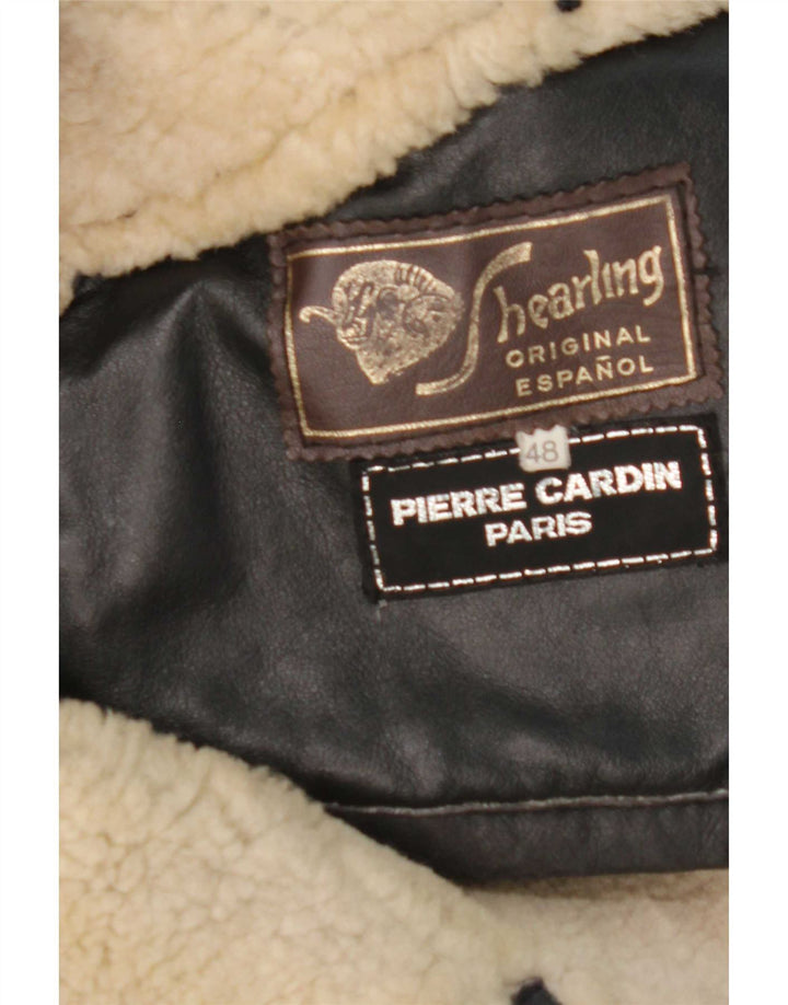 Pierre Cardin Mens Shearling Jacket IT 48 Medium Black Leather
