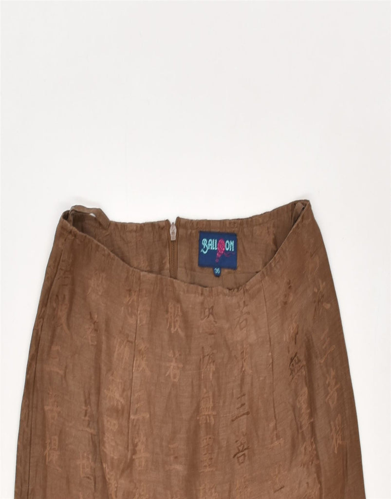 VINTAGE Womens Straight Skirt EU 36 Small Brown Geometric Silk | Vintage | Thrift | Second-Hand | Used Clothing | Messina Hembry 