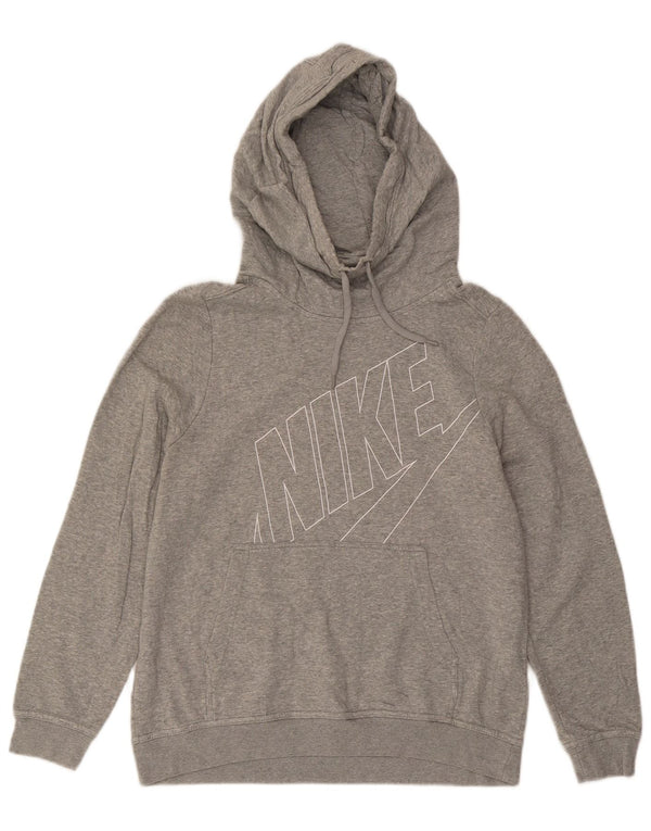 Nike Womens Graphic Hoodie Jumper UK 16 Large Grey Cotton