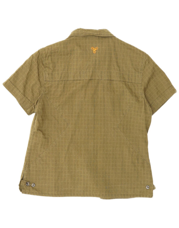 Jack Wolfskin Womens Short Sleeve Shirt UK 14/16 Large Khaki Check Cotton