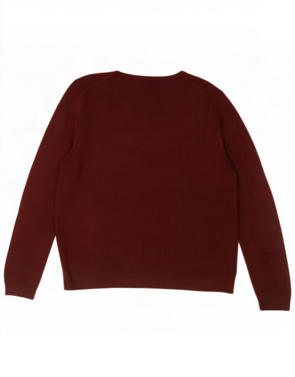 Marks & Spencer Womens V-Neck Jumper Sweater UK 14 Large Burgundy Acrylic