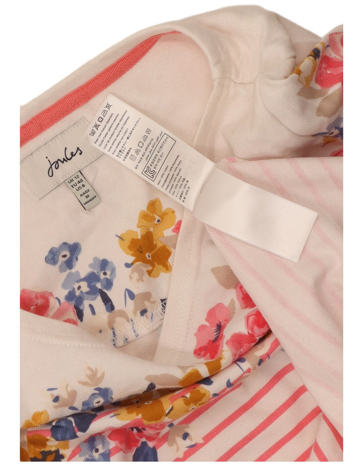 Joules Womens Graphic Top Long Sleeve UK 12 Medium White Striped Cotton