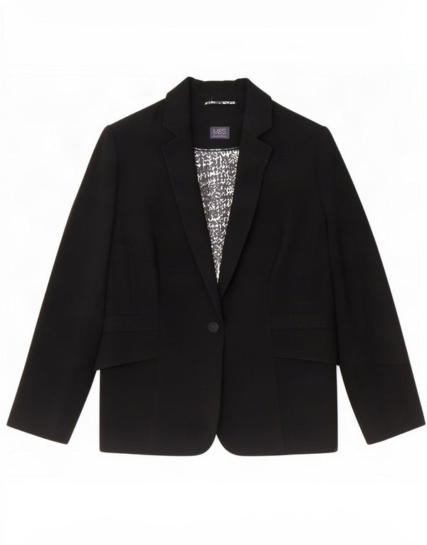 Marks & Spencer Womens 1 Button Blazer Jacket UK 20 2XL Black Polyester