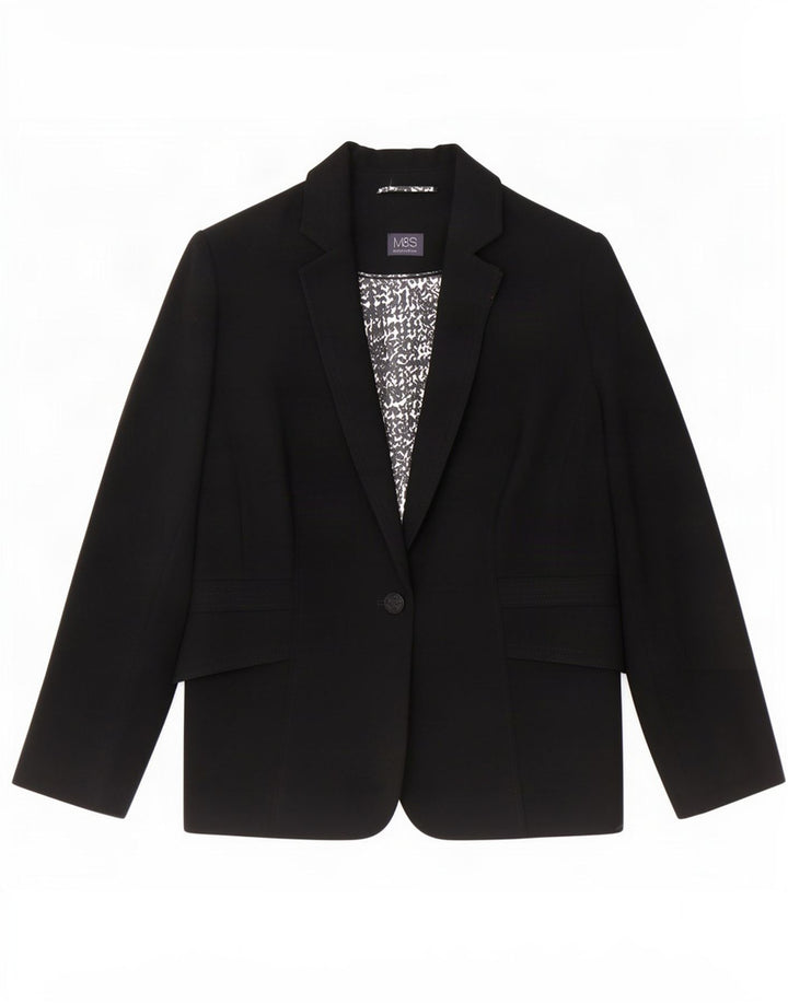 Marks & Spencer Womens 1 Button Blazer Jacket UK 20 2XL Black Polyester