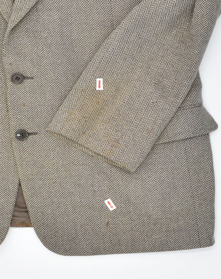 UNGARO Mens 2 Button Blazer Jacket IT 54 2XL Beige Herringbone Virgin Wool | Vintage Ungaro | Thrift | Second-Hand Ungaro | Used Clothing | Messina Hembry 
