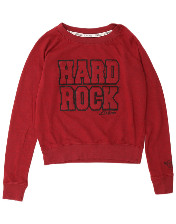 Hard Rock Cafe Womens Lisbon Graphic Sweatshirt Jumper UK 10 Small Burgundy