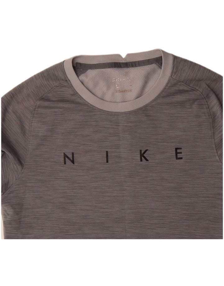 NIKE Mens Dri Fit Graphic T-Shirt Top Small Grey Colourblock Polyester