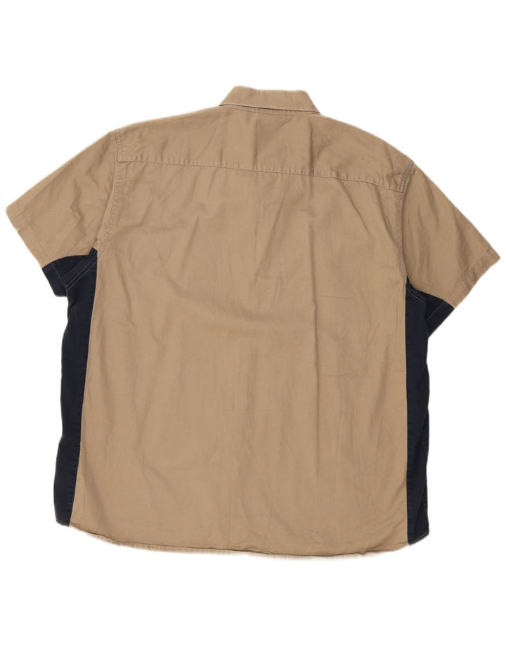 DICKIES Mens Short Sleeve Shirt 2XL Beige Colourblock Cotton