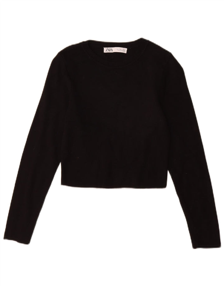 Zara Womens Crop Top Long Sleeve UK 14 Large Black Viscose