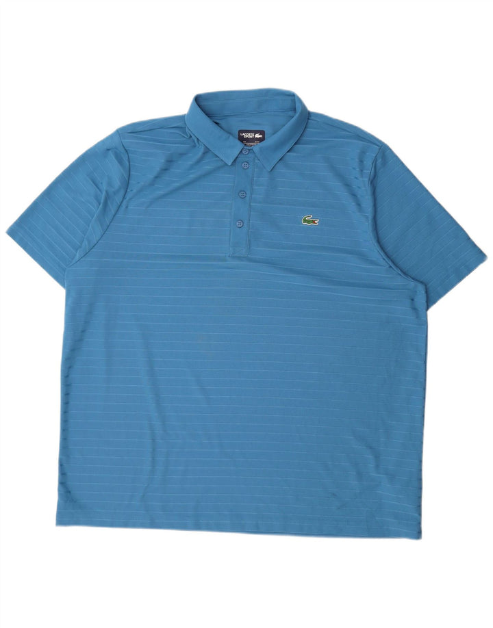 Lacoste Mens Polo Shirt Size 9 4XL Blue Striped Polyester