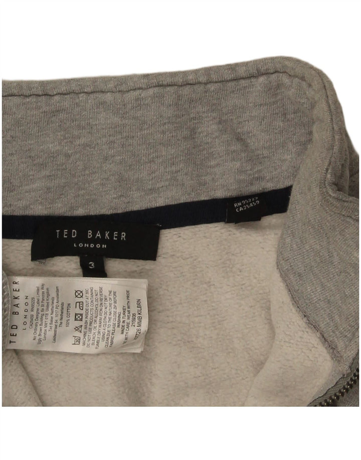 Ted Baker Womens Zip Neck Sweatshirt Jumper Size 3 Medium Grey Cotton