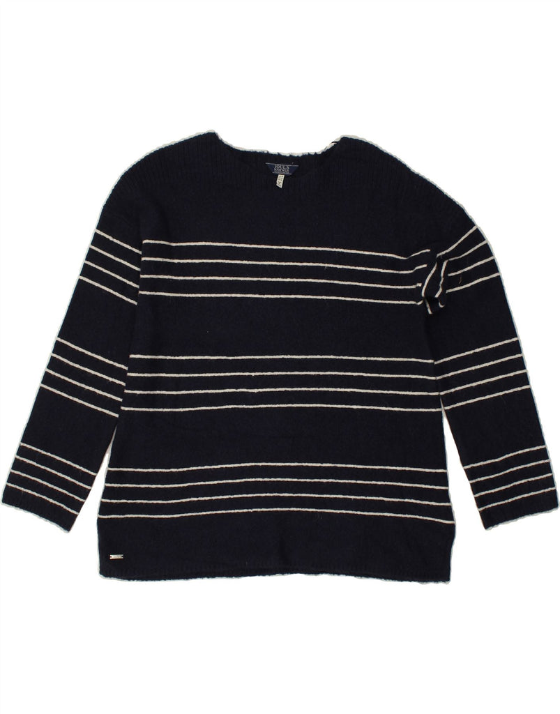 JOULES Womens Crew Neck Jumper Sweater UK 14 Large Navy Blue Striped Wool | Vintage Joules | Thrift | Second-Hand Joules | Used Clothing | Messina Hembry 