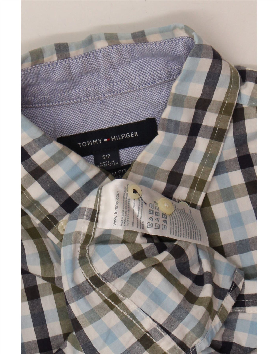 TOMMY HILFIGER Mens Shirt Small Blue Check Cotton Vintage Tommy Hilfiger and Second-Hand Tommy Hilfiger from Messina Hembry 