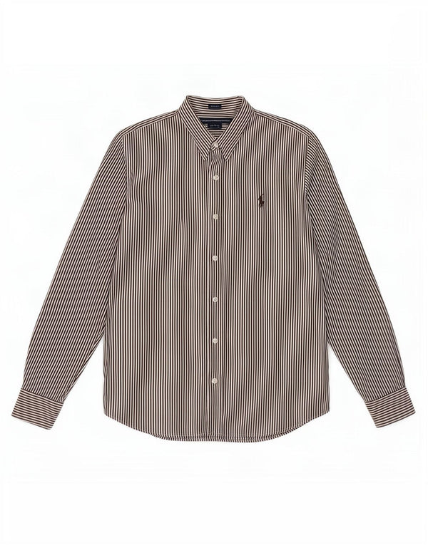 Ralph Lauren Womens Slim Fit Shirt US 14 XL Brown Pinstripe Cotton