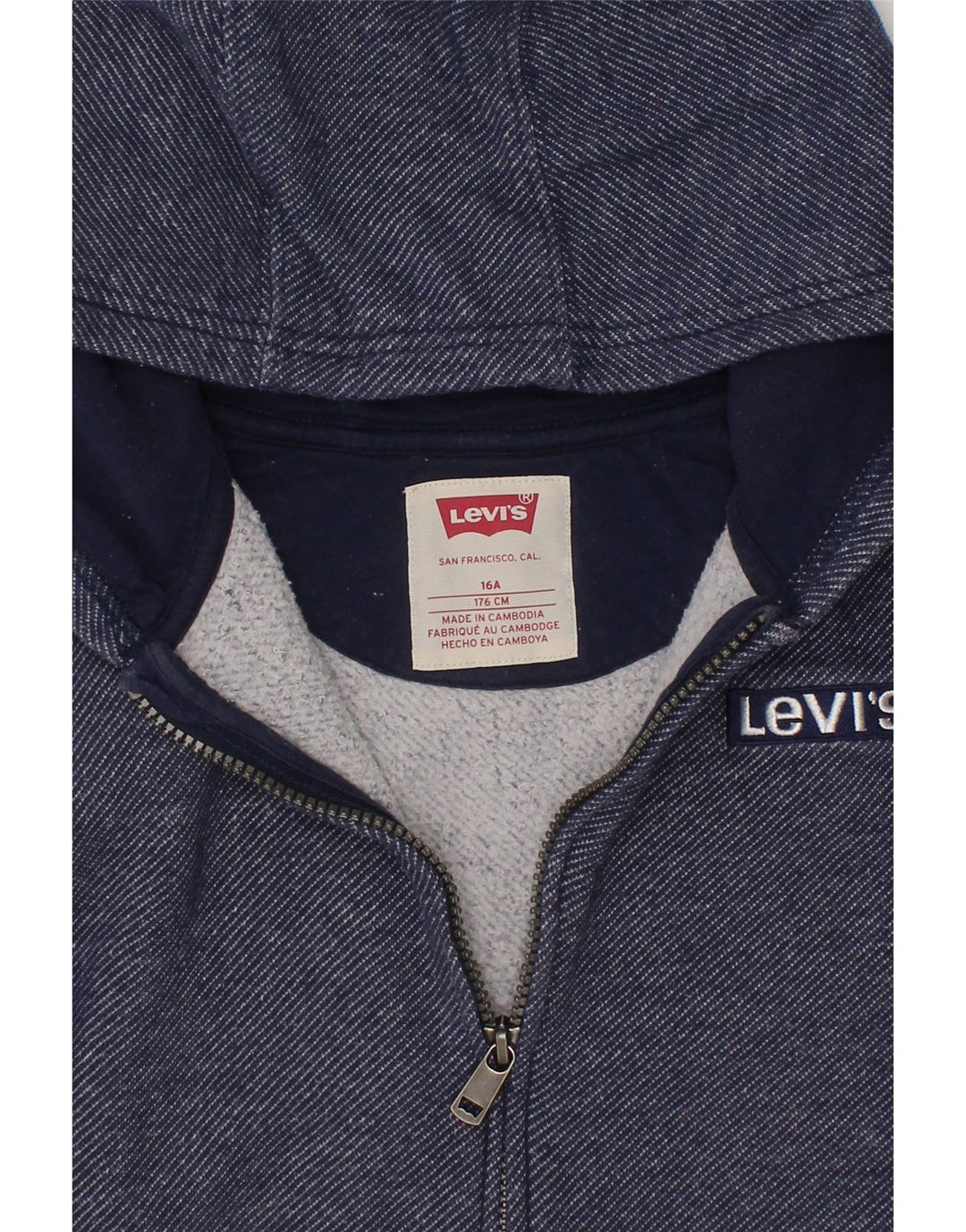 LEVI'S Boys Zip Hoodie Sweater 15-16 Years Navy Blue Cotton Vintage Levi's and Second-Hand Levi's from Messina Hembry 