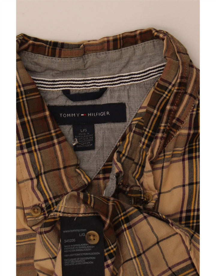 Tommy Hilfiger Mens Flannel Shirt Large Beige Check Cotton