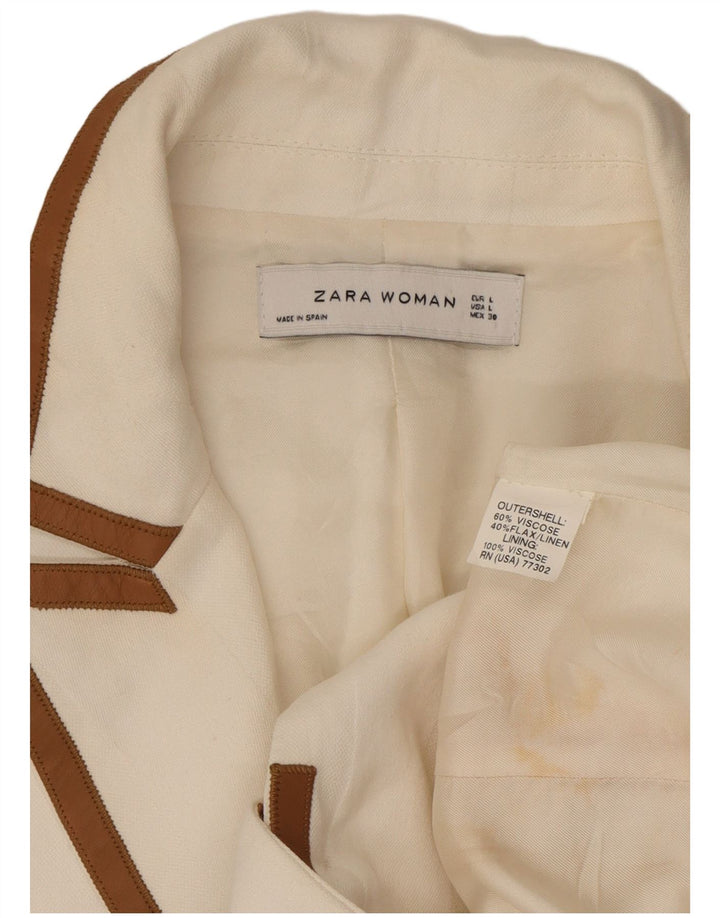 Zara Womens 1 Button Blazer Jacket UK 16 Large White Viscose