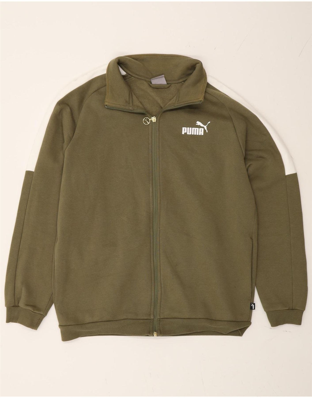 Puma Mens Tracksuit Top Jacket Medium Khaki Colourblock Cotton