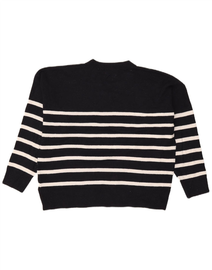 Marks & Spencer Womens V-Neck Jumper Sweater UK 16 Large Black Striped