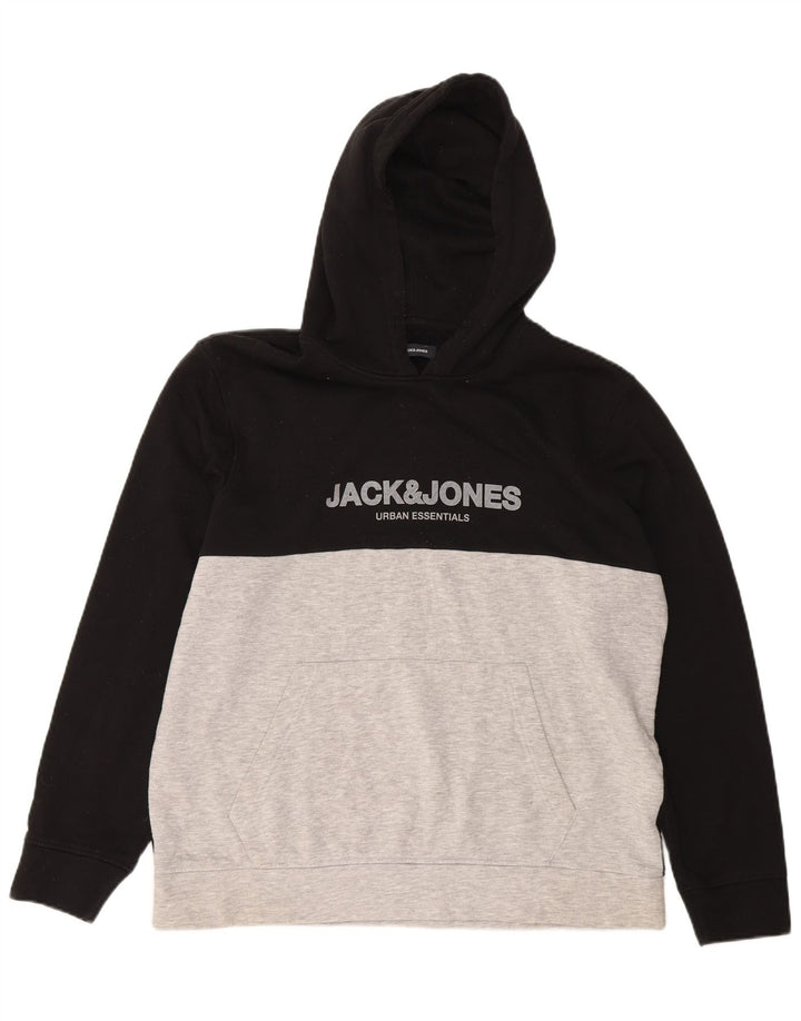 JACK & JONES Mens Graphic Hoodie Jumper 2XL Black Colourblock Polyester