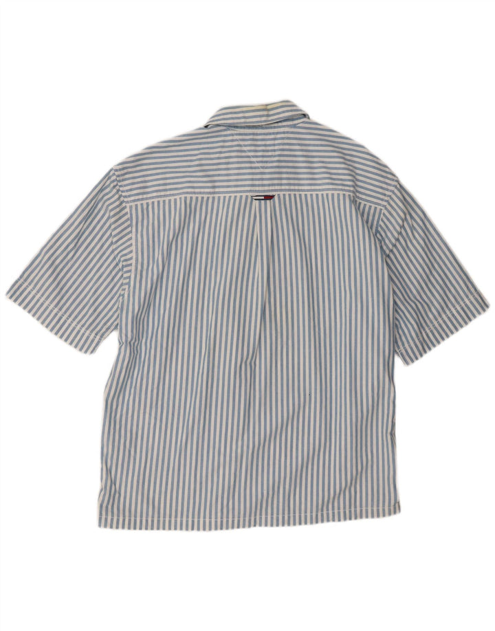 Tommy Hilfiger Mens Short Sleeve Pullover Shirt Medium Blue Striped Cotton