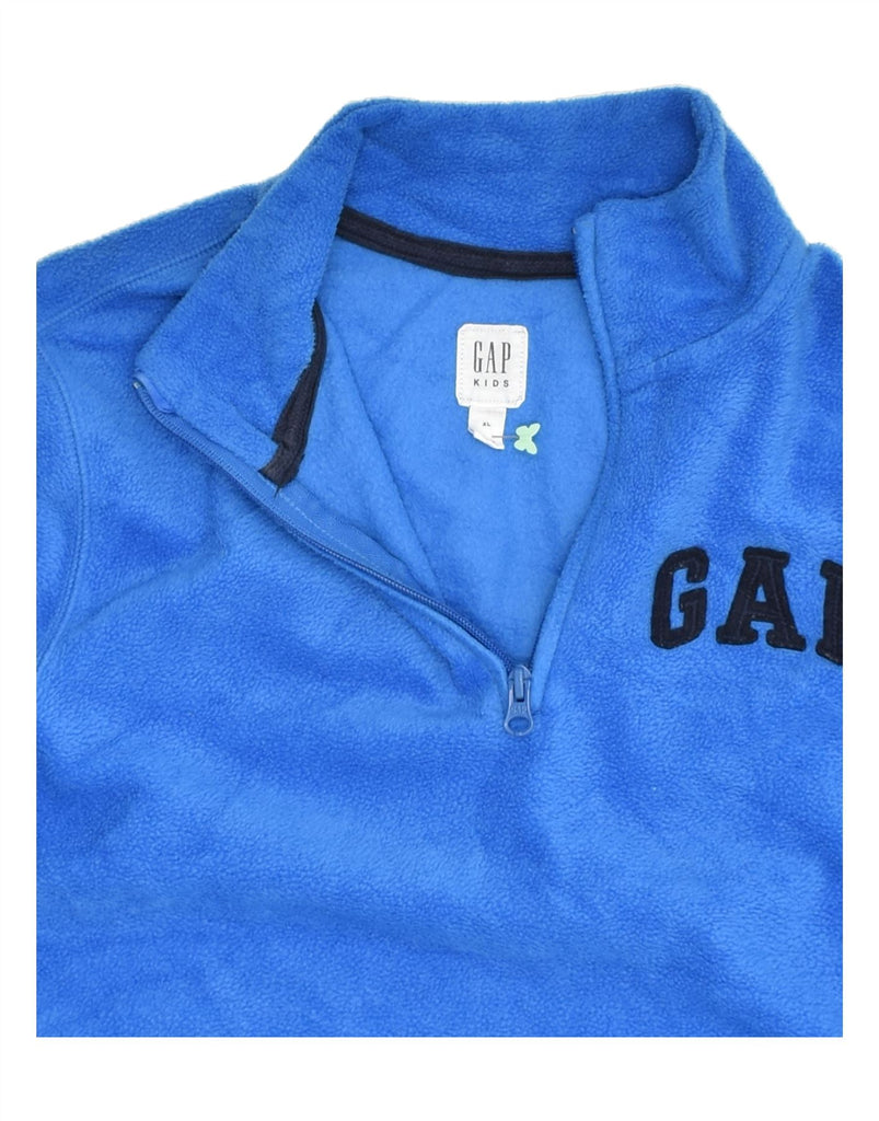 GAP Boys Graphic Zip Neck Fleece Jumper 14-15 Years XL Blue Polyester | Vintage Gap | Thrift | Second-Hand Gap | Used Clothing | Messina Hembry 