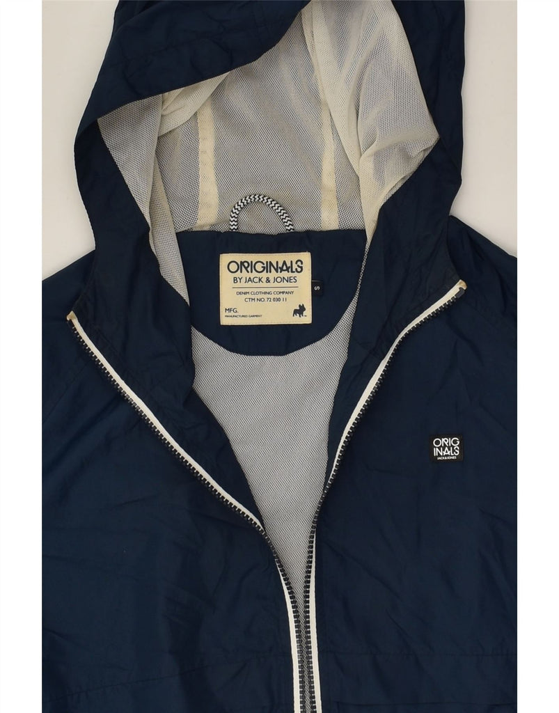 JACK & JONES Mens Hooded Rain Jacket UK 36 Small Navy Blue Polyester | Vintage Jack & Jones | Thrift | Second-Hand Jack & Jones | Used Clothing | Messina Hembry 