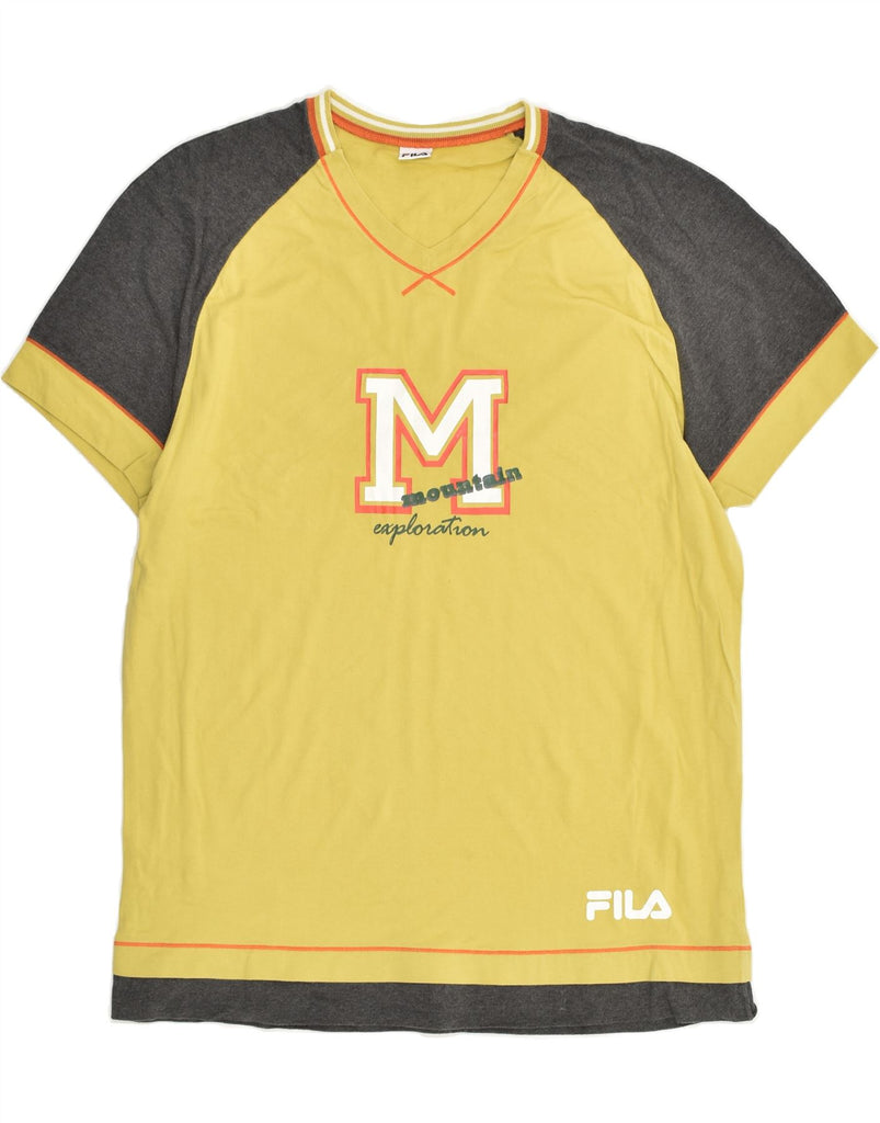 FILA Mens Graphic T-Shirt Top XL Yellow Colourblock Cotton | Vintage Fila | Thrift | Second-Hand Fila | Used Clothing | Messina Hembry 