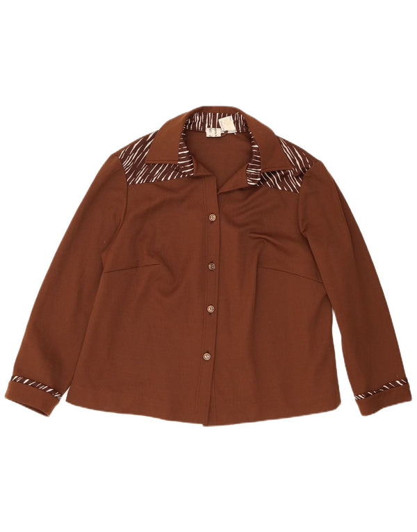 Vintage Womens Shirt Blouse UK 16 Large Brown Striped