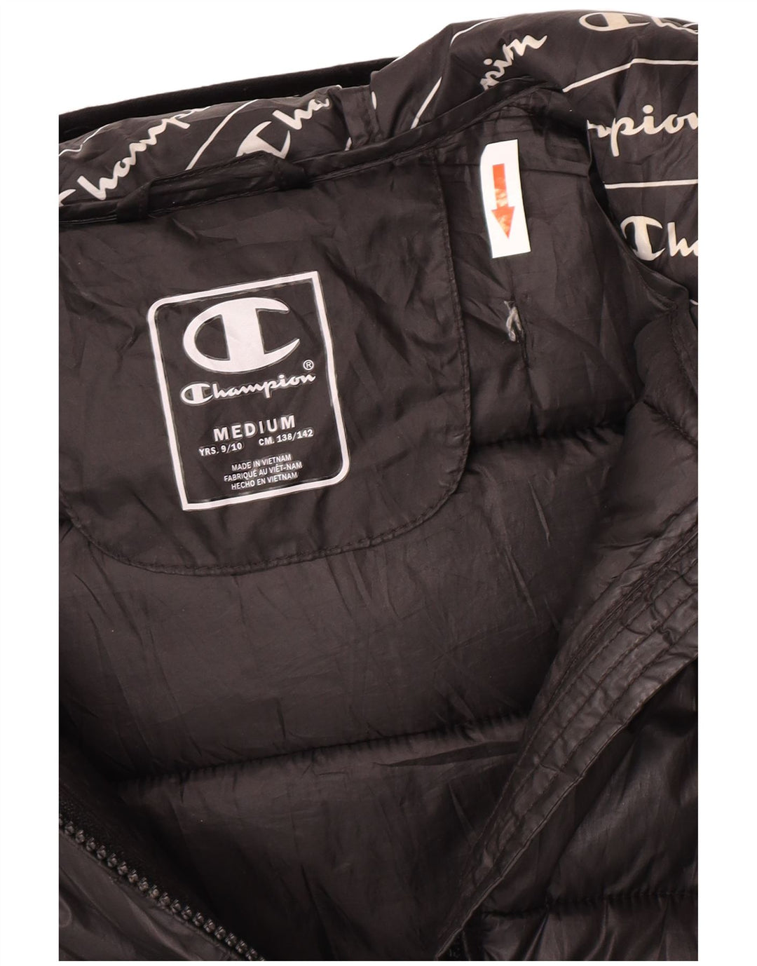 Champion Boys Hooded Padded Jacket 9-10 Years Medium Black Polyester