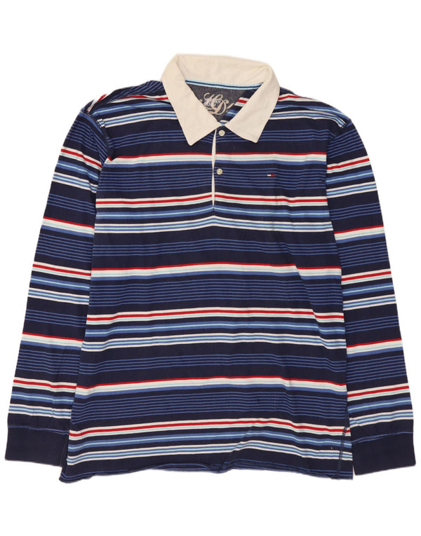 TOMMY HILFIGER Mens Graphic Rugby Polo Shirt XL Navy Blue Striped