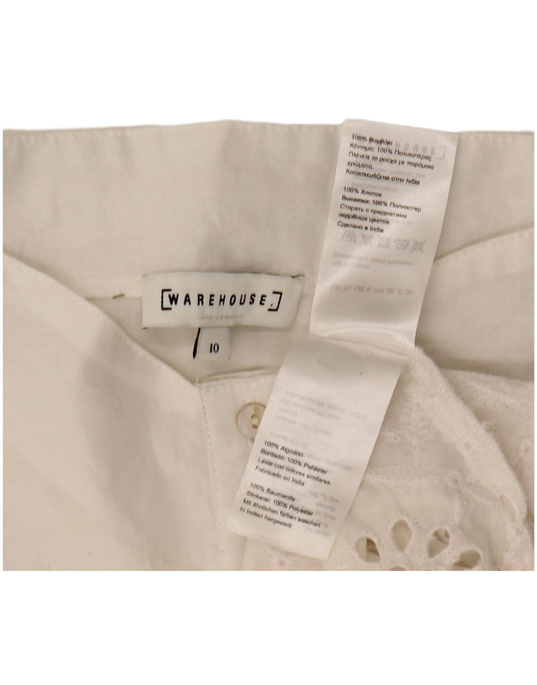 WAREHOUSE Womens Short Sleeve Shirt Blouse UK 10 Small  White Polyester