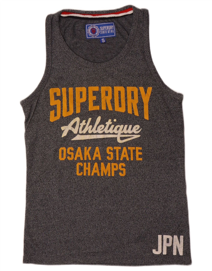 Superdry Mens Graphic Vest Top Small Navy Blue Flecked Cotton